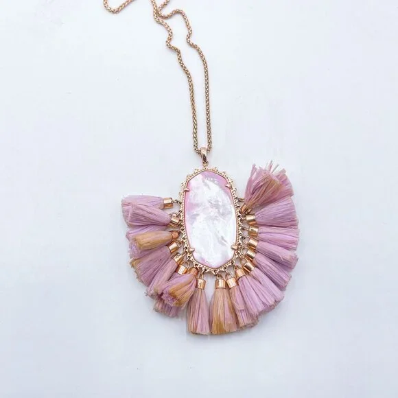 Kendra Scott Betsy Pink Shell Pendant Necklace With Lavender Tassels & Rose Gold - Picture 3 of 7